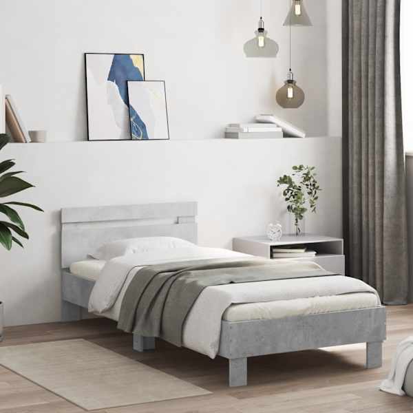Voodiraam peatsiga, betoonhall, 75 × 190 cm, tehispuit — mudel 838571