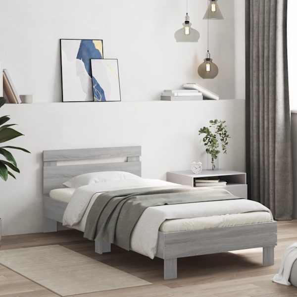 Voodiraam peatsiga, hall sonoma tamm, 75 × 190 cm, tehispuit — mudel 838573
