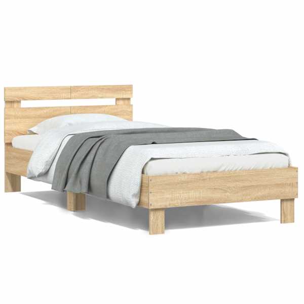 LED-valgustusega voodiraam, sonoma tamm, 100 × 200 cm — mudel 838710