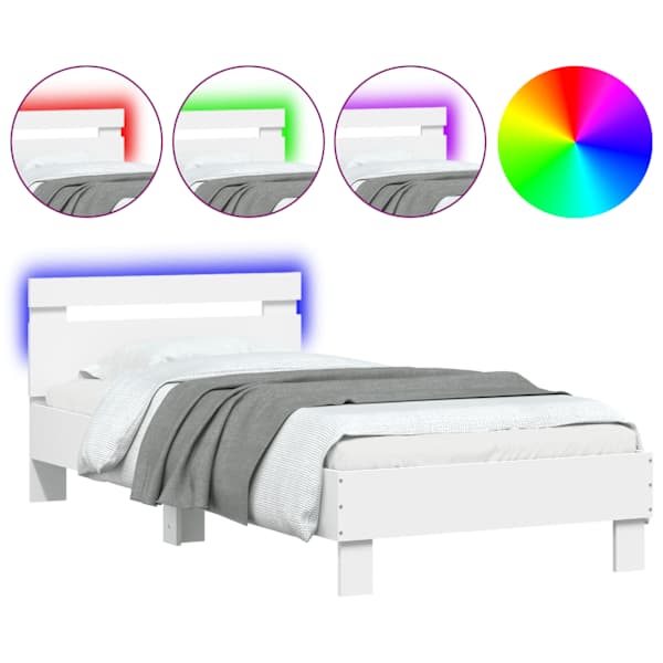 LED-valgustusega voodiraam, valge, 90 × 190 cm — mudel 838743
