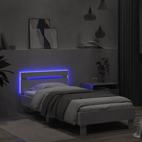 LED-valgustusega voodiraam, valge, 90 × 190 cm — mudel 838743