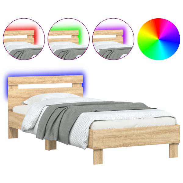 LED-valgustusega voodiraam, sonoma tamm, 90 × 190 cm — mudel 838745