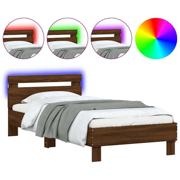 LED-valgustusega voodiraam, pruun tamm, 90 × 190 cm — mudel 838749