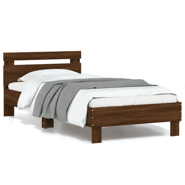 LED-valgustusega voodiraam, pruun tamm, 90 × 190 cm — mudel 838749