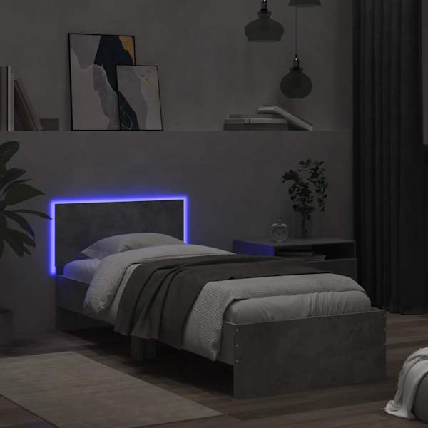 LED-valgustusega voodiraam, betoonhall, 90 × 200 cm — mudel 838809