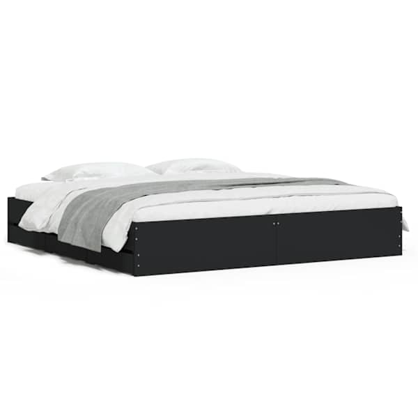 Sahtlitega voodiraam, must, 200 × 200 cm, tehispuit
