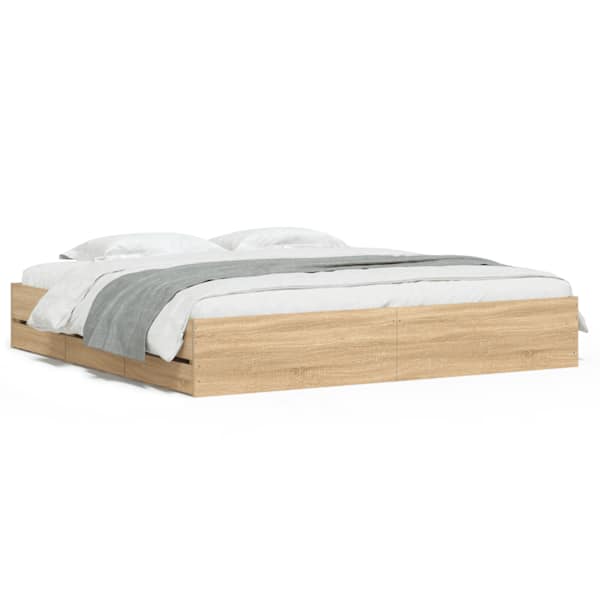 Sahtlitega voodiraam, sonoma tamm, 180 × 200 cm, tehispuit — mudel 3207254