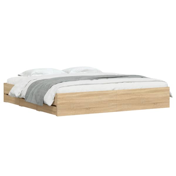 Sahtlitega voodiraam, sonoma tamm, 180 × 200 cm, tehispuit — mudel 3207254