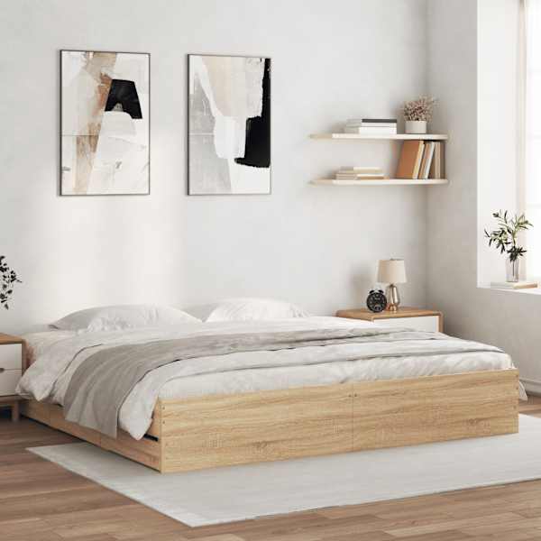 Sahtlitega voodiraam, sonoma tamm, 180 × 200 cm, tehispuit — mudel 3207254