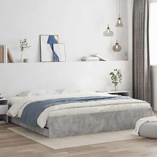 Sahtlitega voodiraam, betoonhall, 180 × 200 cm, tehispuit — mudel 3207255