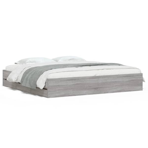Sahtlitega voodiraam, hall sonoma tamm, 180 × 200 cm, tehispuit — mudel 3207257