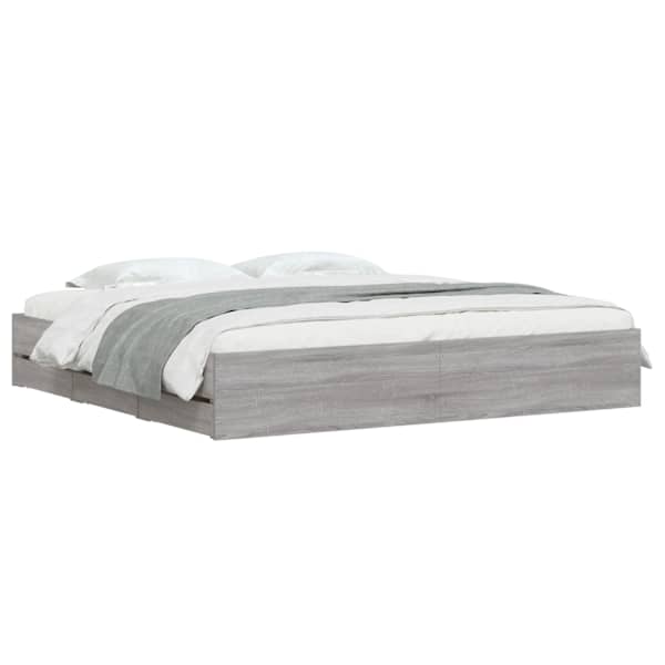 Sahtlitega voodiraam, hall sonoma tamm, 180 × 200 cm, tehispuit — mudel 3207257