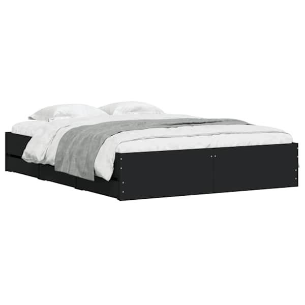 Sahtlitega voodiraam, must, 150 × 200 cm, tehispuit — mudel 3207267