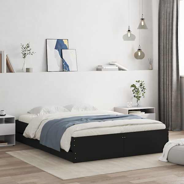 Sahtlitega voodiraam, must, 150 × 200 cm, tehispuit — mudel 3207267