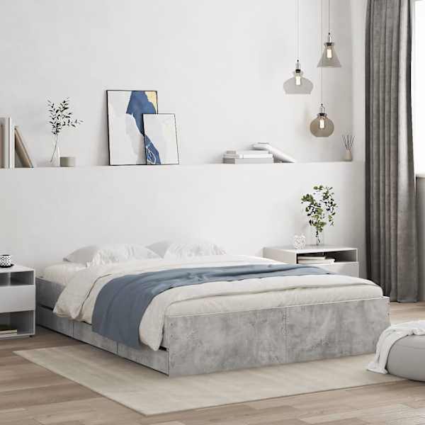 Sahtlitega voodiraam, betoonhall, 150 × 200 cm, tehispuit — mudel 3207269