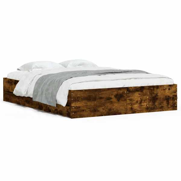 Sahtlitega voodiraam, suitsutatud tamm, 150 × 200 cm, tehispuit — mudel 3207270