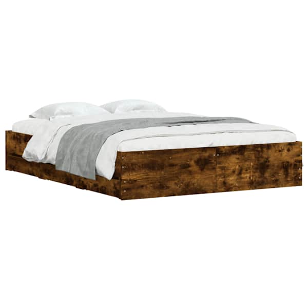 Sahtlitega voodiraam, suitsutatud tamm, 150 × 200 cm, tehispuit — mudel 3207270