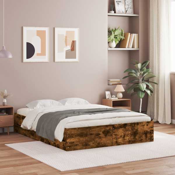 Sahtlitega voodiraam, suitsutatud tamm, 150 × 200 cm, tehispuit — mudel 3207270