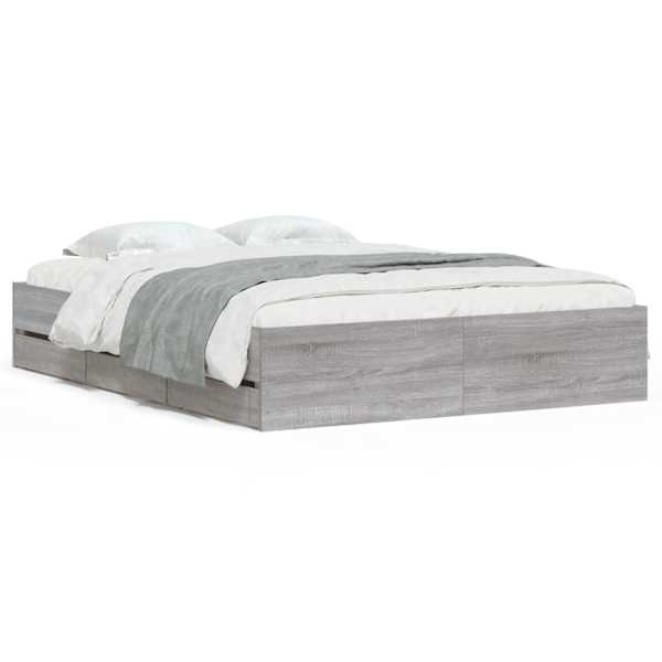 Sahtlitega voodiraam, hall sonoma tamm, 150 × 200 cm, tehispuit — mudel 3207271