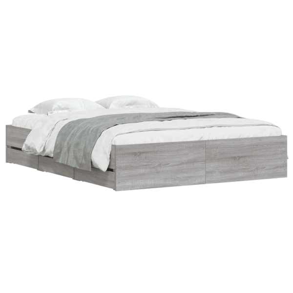 Sahtlitega voodiraam, hall sonoma tamm, 150 × 200 cm, tehispuit — mudel 3207271