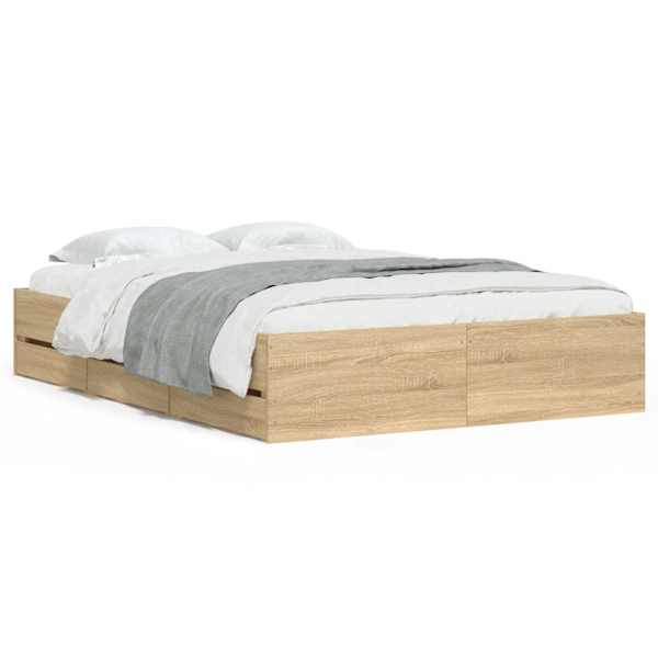 Sahtlitega voodiraam, sonoma tamm, 120 × 200 cm, tehispuit — mudel 3207282