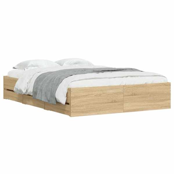 Sahtlitega voodiraam, sonoma tamm, 120 × 200 cm, tehispuit — mudel 3207282