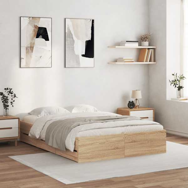 Sahtlitega voodiraam, sonoma tamm, 120 × 200 cm, tehispuit — mudel 3207282