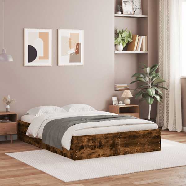 Sahtlitega voodiraam, suitsutatud tamm, 120 × 200 cm, tehispuit — mudel 3207284