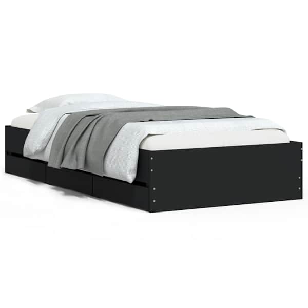 Sahtlitega voodiraam, must, 100 × 200 cm, tehispuit — mudel 3207288