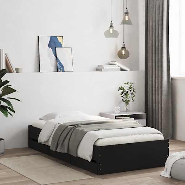 Sahtlitega voodiraam, must, 100 × 200 cm, tehispuit — mudel 3207288