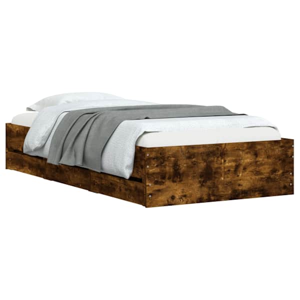 Sahtlitega voodiraam, suitsutatud tamm, 100 × 200 cm, tehispuit — mudel 3207291