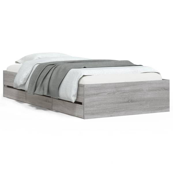 Sahtlitega voodiraam, hall sonoma tamm, 100 × 200 cm, tehispuit — mudel 3207292