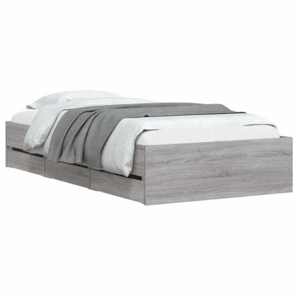 Sahtlitega voodiraam, hall sonoma tamm, 100 × 200 cm, tehispuit — mudel 3207292