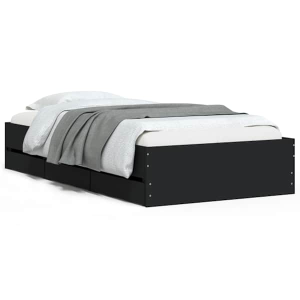 Sahtlitega voodiraam, must, 90 × 200 cm, tehispuit — mudel 3207295