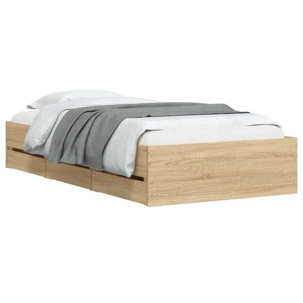 Sahtlitega voodiraam, sonoma tamm, 90 × 200 cm, tehispuit — mudel 3207296