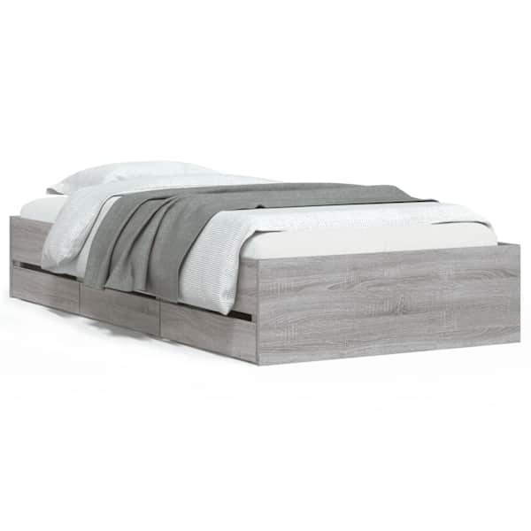 Sahtlitega voodiraam, hall sonoma tamm, 90 × 200 cm, tehispuit — mudel 3207299