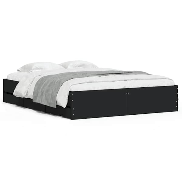 Sahtlitega voodiraam, must, 140 × 190 cm, tehispuit — mudel 3207302