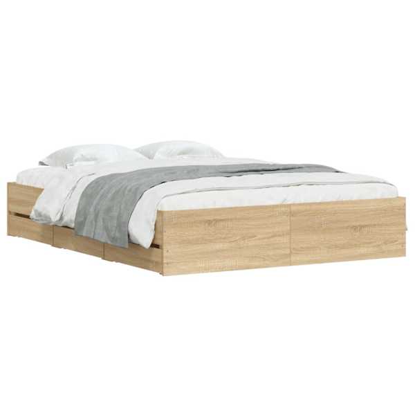 Sahtlitega voodiraam, sonoma tamm, 140 × 190 cm, tehispuit — mudel 3207303