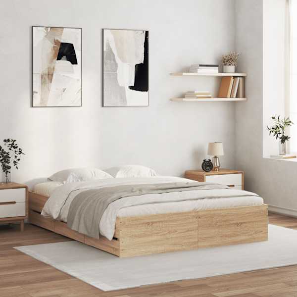 Sahtlitega voodiraam, sonoma tamm, 140 × 190 cm, tehispuit — mudel 3207303