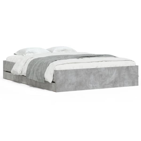 Sahtlitega voodiraam, betoonhall, 140 × 190 cm, tehispuit — mudel 3207304