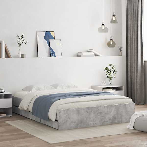 Sahtlitega voodiraam, betoonhall, 140 × 190 cm, tehispuit — mudel 3207304