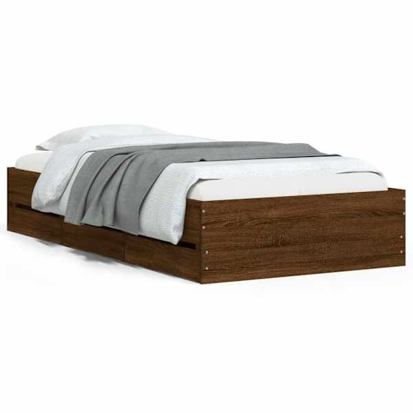 Sahtlitega voodiraam, pruun tamm, 75 × 190 cm, tehispuit — mudel 3207335
