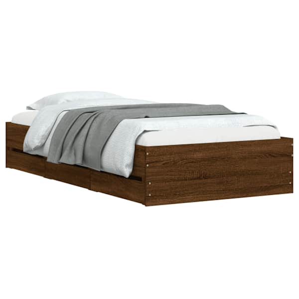 Sahtlitega voodiraam, pruun tamm, 75 × 190 cm, tehispuit — mudel 3207335