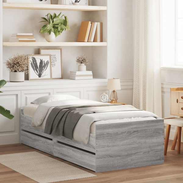 Sahtlitega voodiraam, hall sonoma tamm, 90 × 200 cm — mudel 3207348