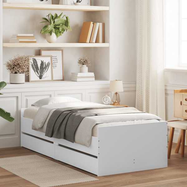 Sahtlitega voodiraam, valge, 90 × 190 cm — mudel 3207350