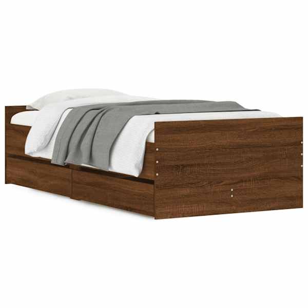 Sahtlitega voodiraam, pruun tamm, 100 × 200 cm — mudel 3207370