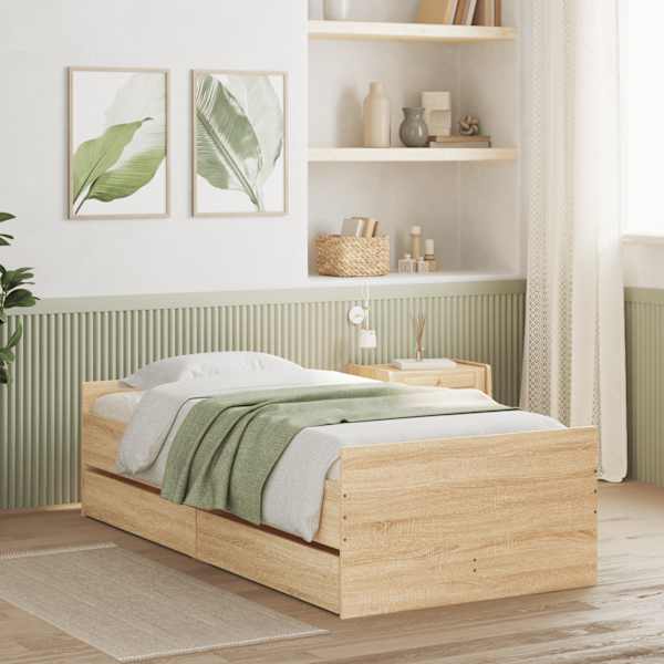 Sahtlitega voodiraam, sonoma tamm, 90 × 200 cm — mudel 3207373