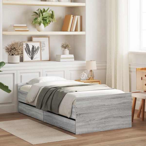 Sahtlitega voodiraam, hall sonoma tamm, 90 × 200 cm — mudel 3207376