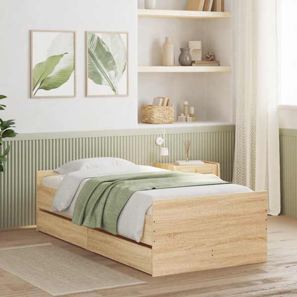 Sahtlitega voodiraam, sonoma tamm, 90 × 190 cm — mudel 3207380