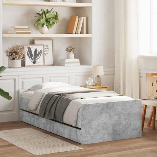 Sahtlitega voodiraam, betoonhall, 75 × 190 cm — mudel 3207388